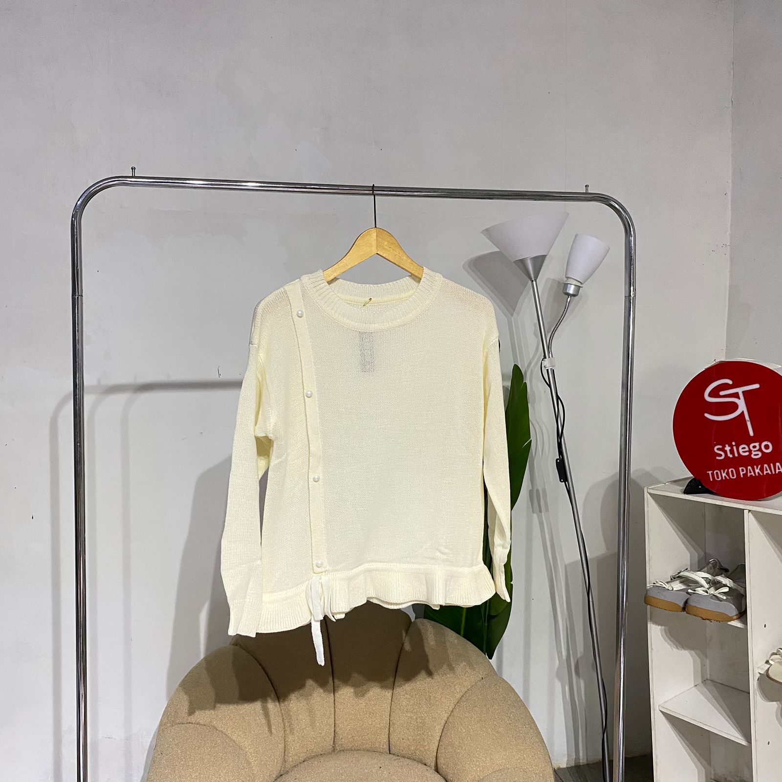 sweater knit Rajut  tali samping wanita