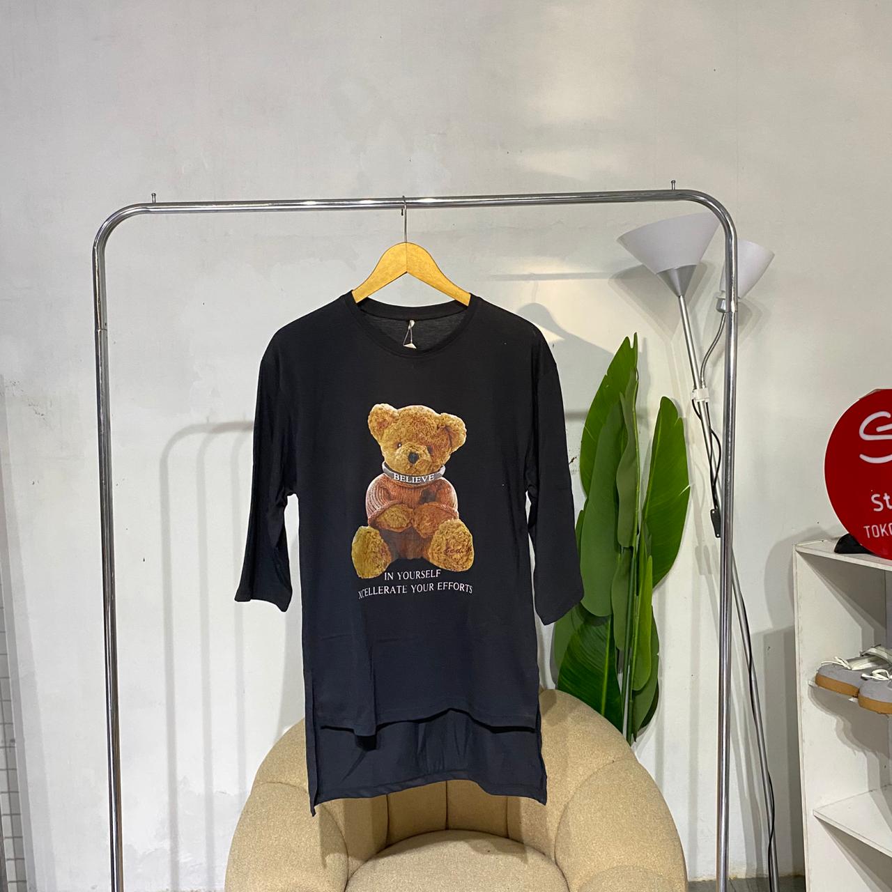 atasan  wanita kaos motif beruang lengen panjang
