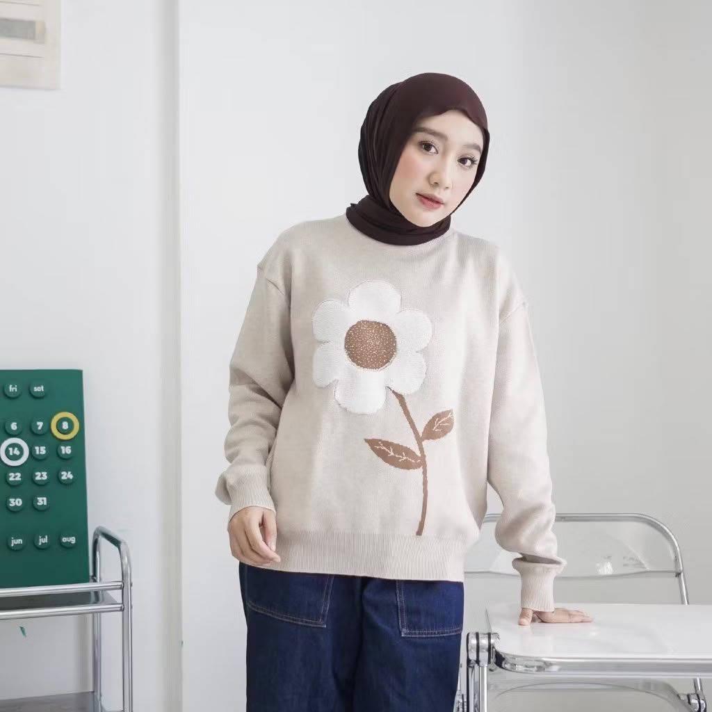 Atasan sweater knit wanita arisa bunga (midun)