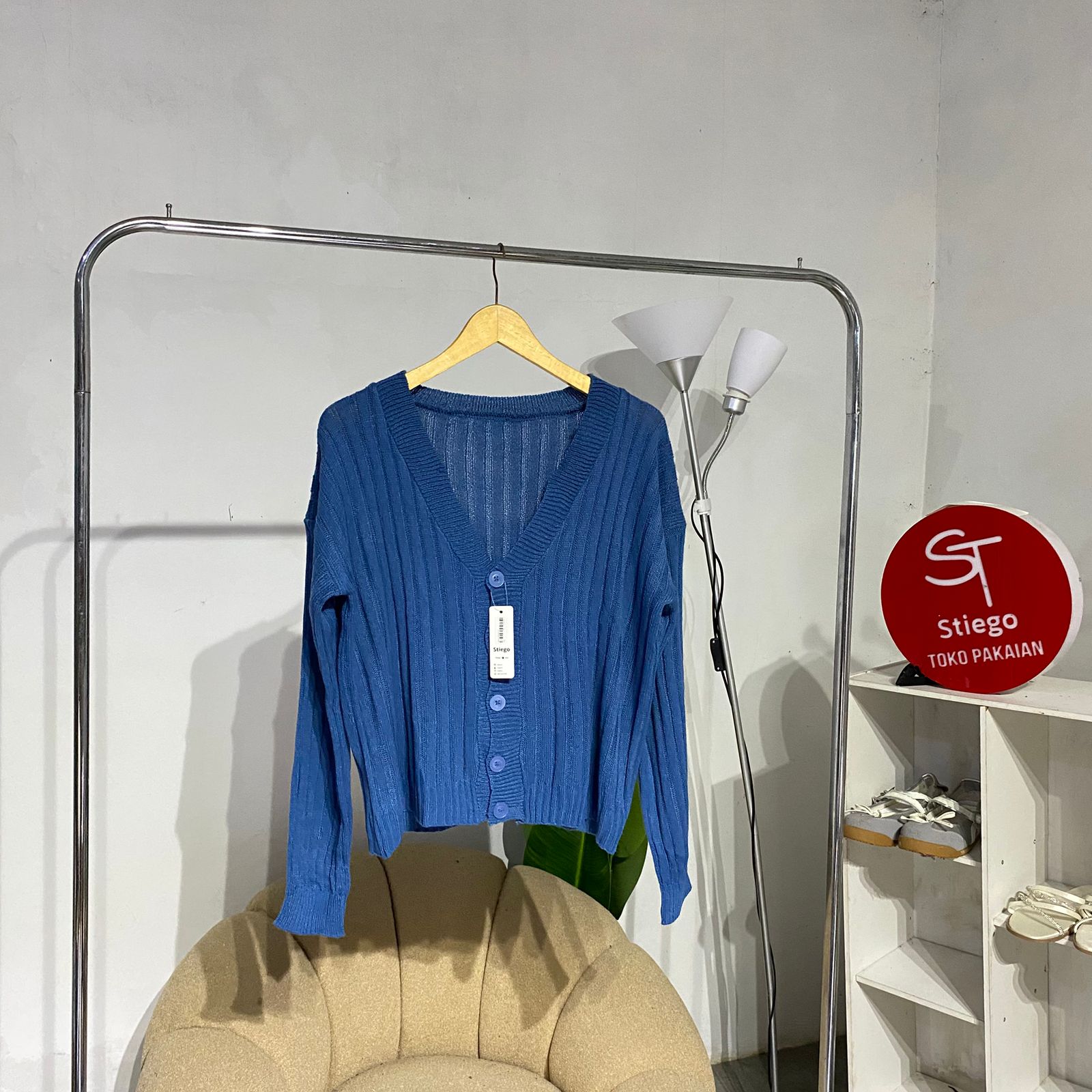 Atasan cardigan knit biru