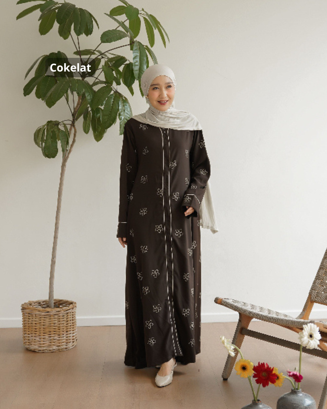 Abaya Floral Bunga Kamboja Abaya Wanita Kekinian