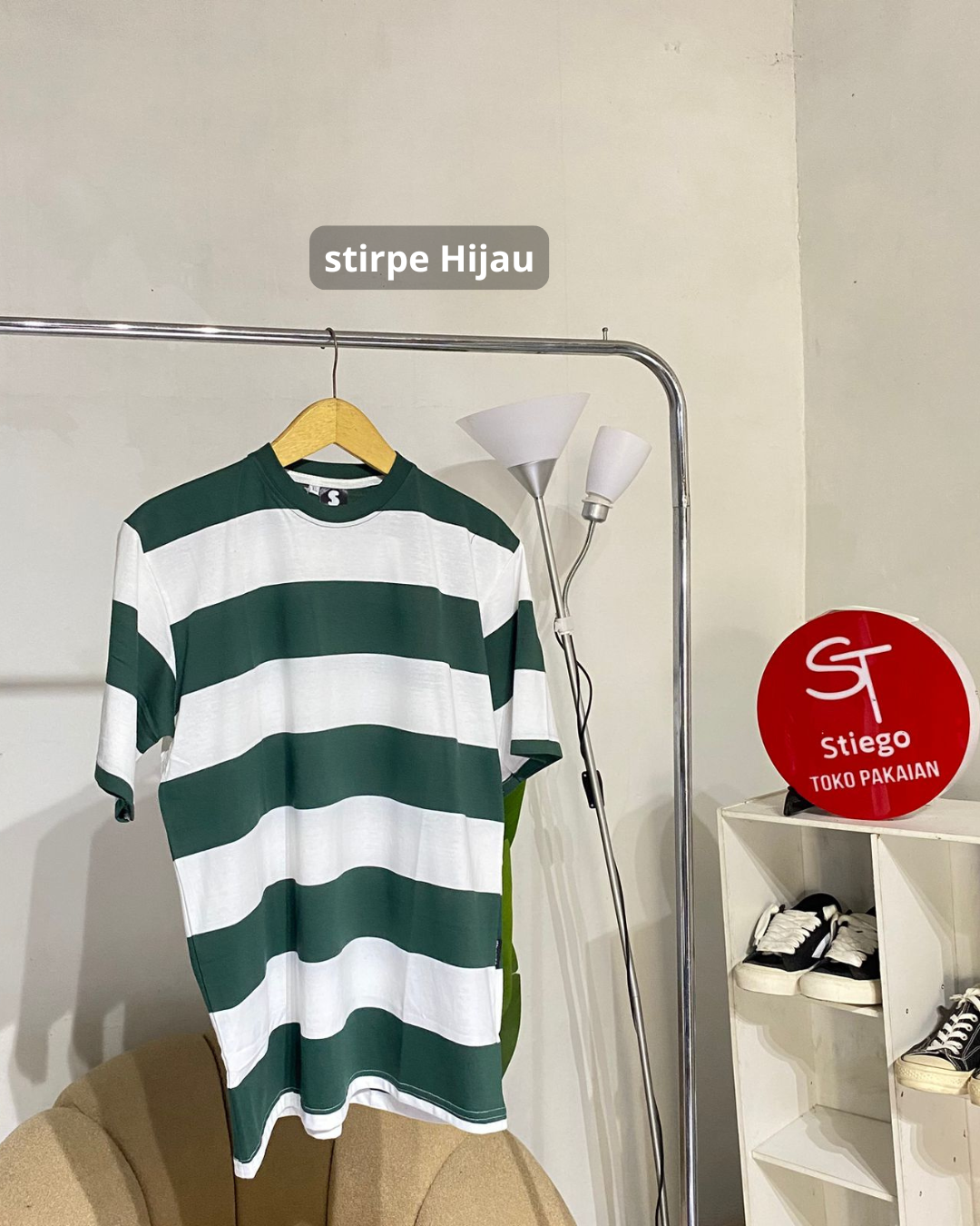 Stiego Kaos Salur Oversize Cotton Combed 24s Kaos Stripe pria