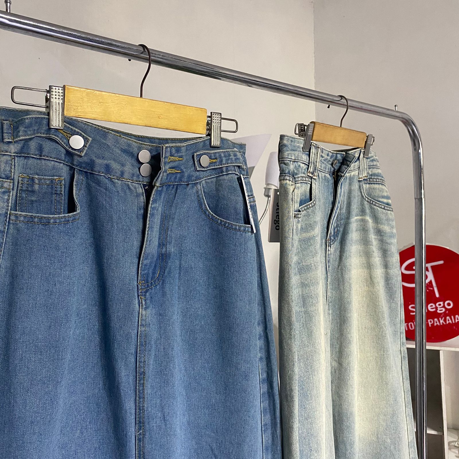 Rok jeans midi wanita vintage 100