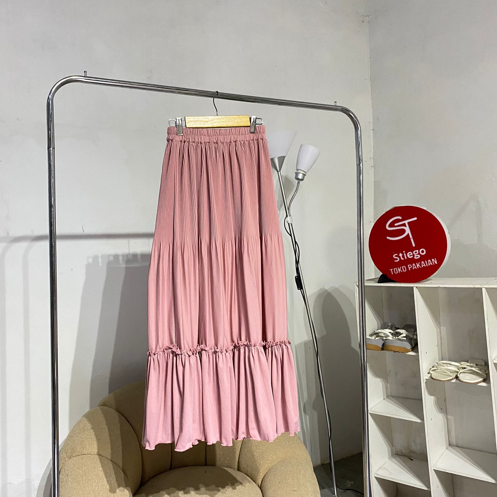 Rok wanita Polos pink sudun