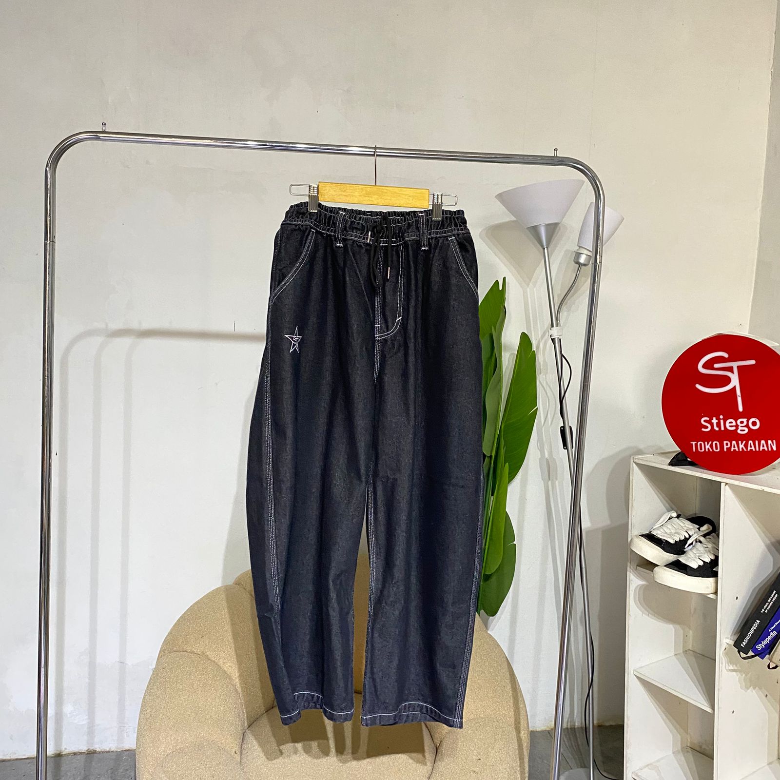 Celana Panjang  Jeans Pria Baggy Balon Denim 13.5 Oz