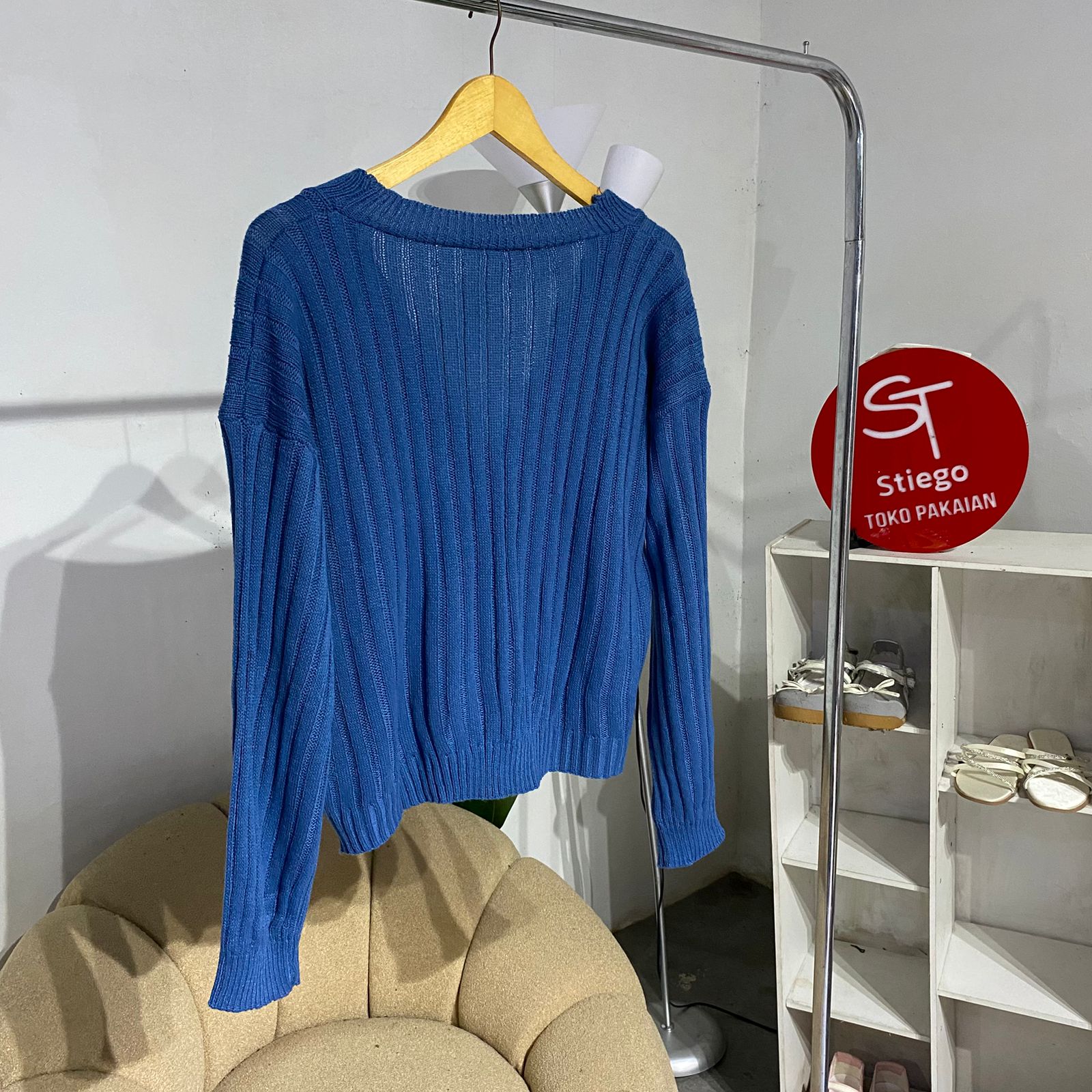 Atasan cardigan knit biru