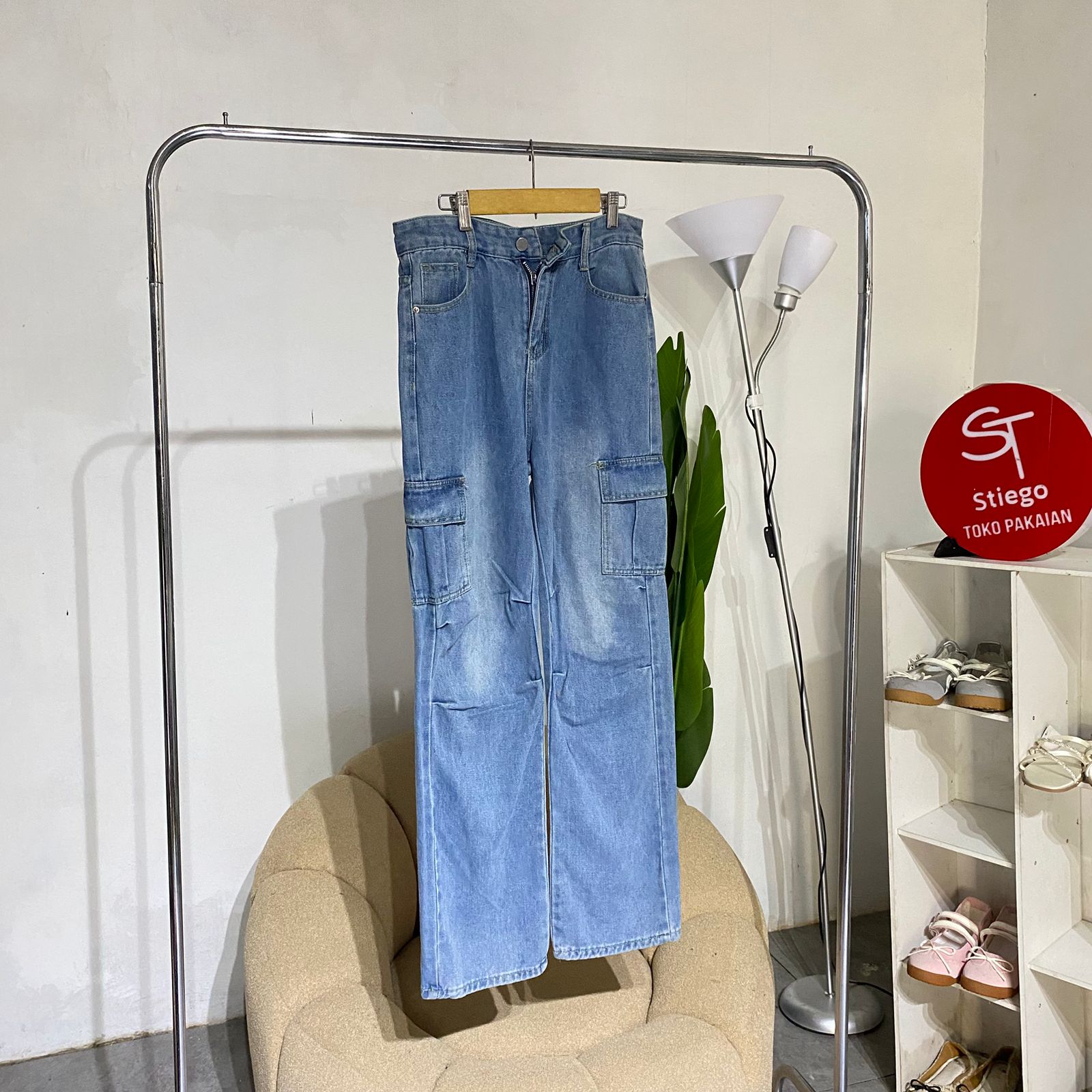 Celana wanita jeans cargo 894