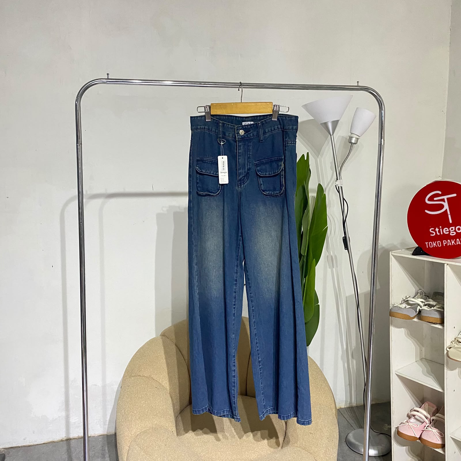 celana wanita jeans loose poket