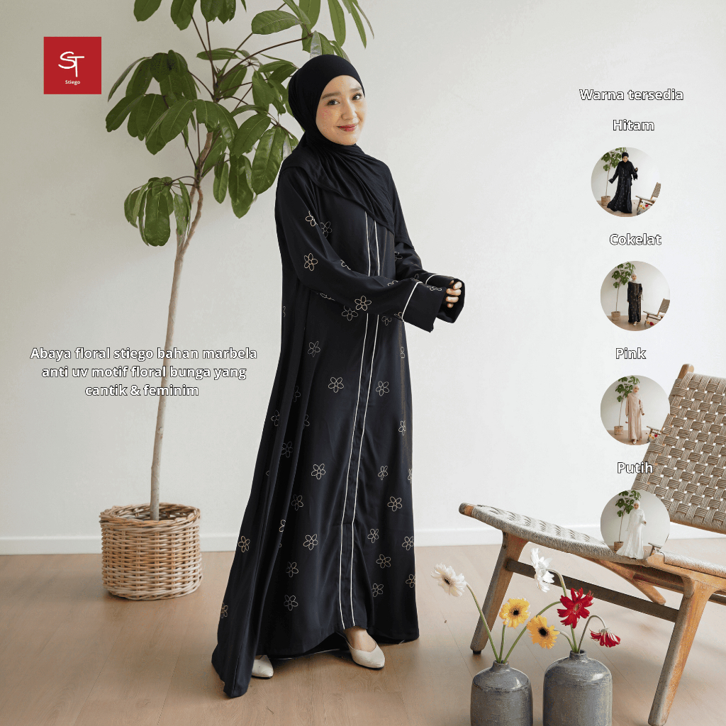 Abaya Floral Bunga Kamboja Abaya Wanita Kekinian