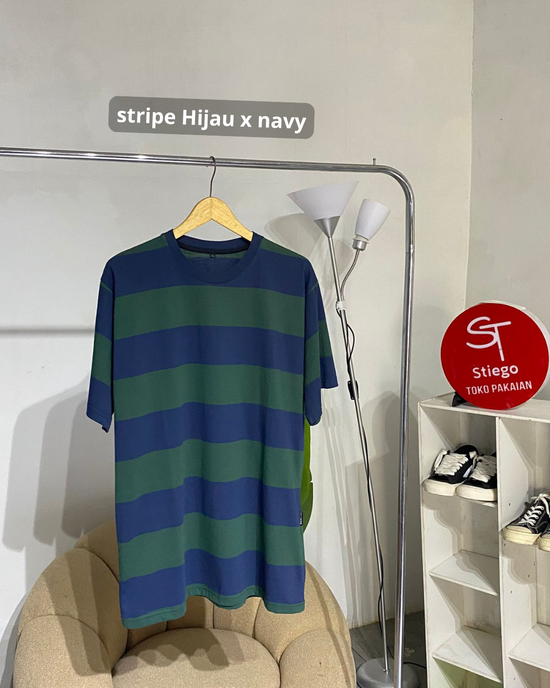 Stiego Kaos Salur Oversize Cotton Combed 24s Kaos Stripe pria