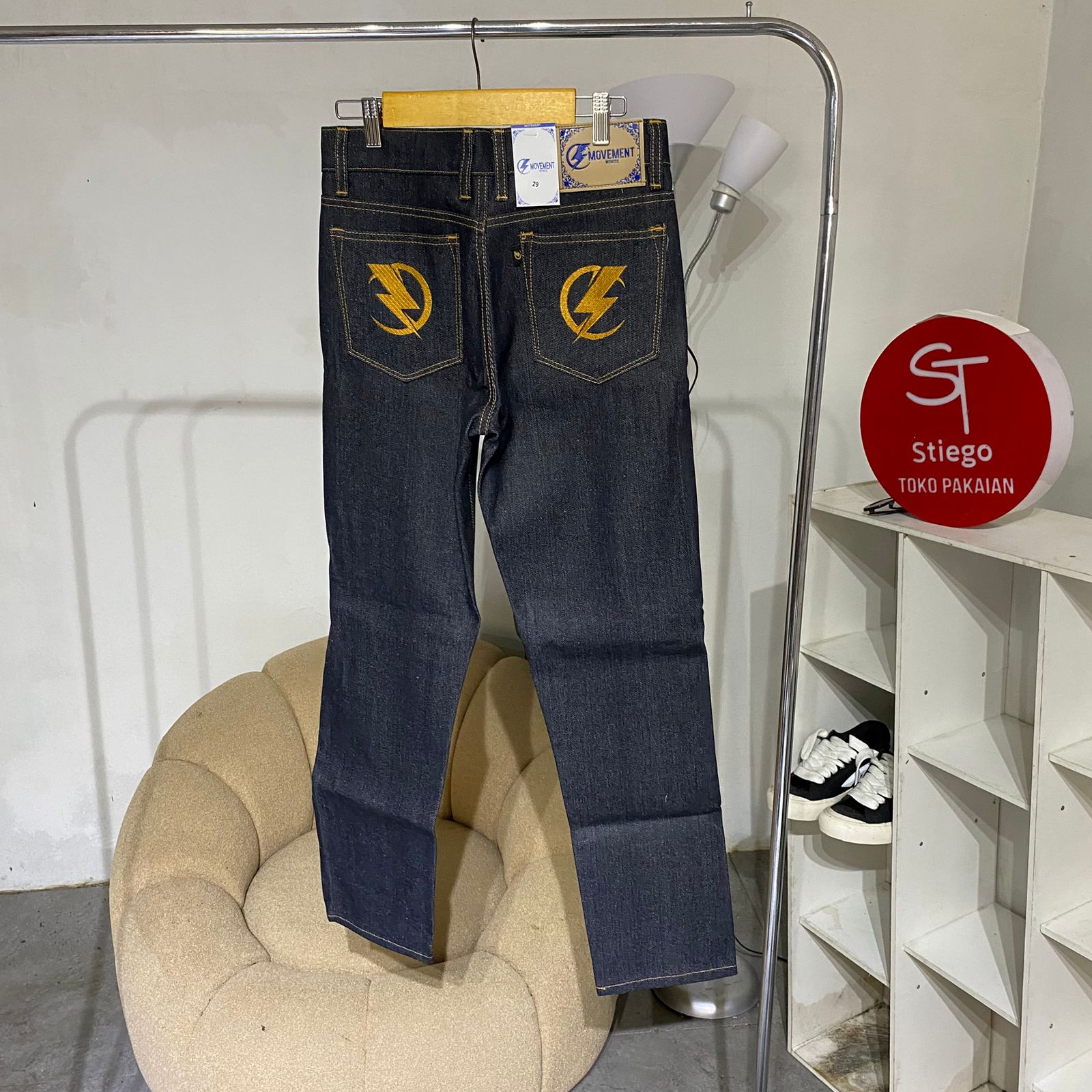 Celana pria denim raw denim selvedge 14oz  basic  Petir