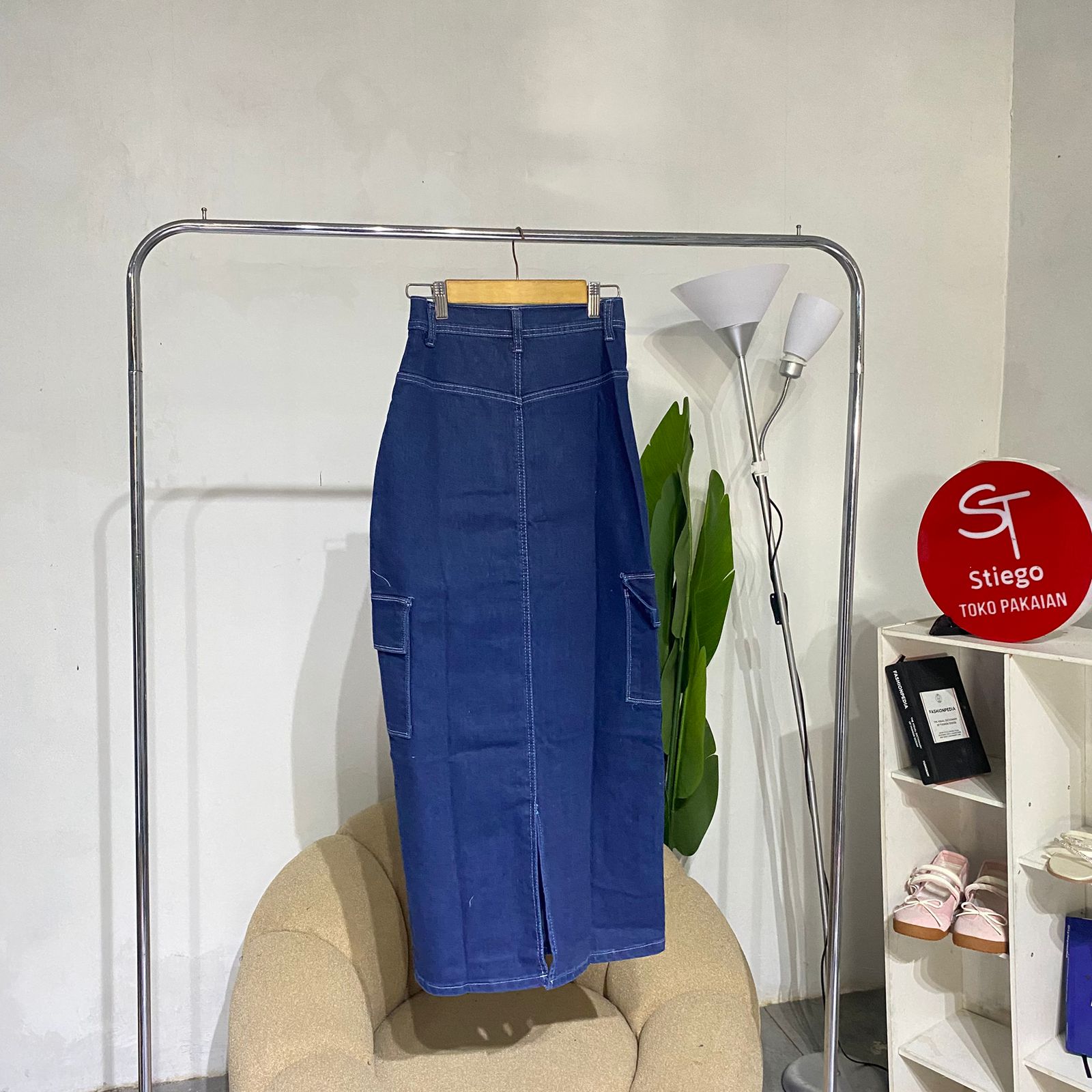 Rok jeans cargo wanita theona