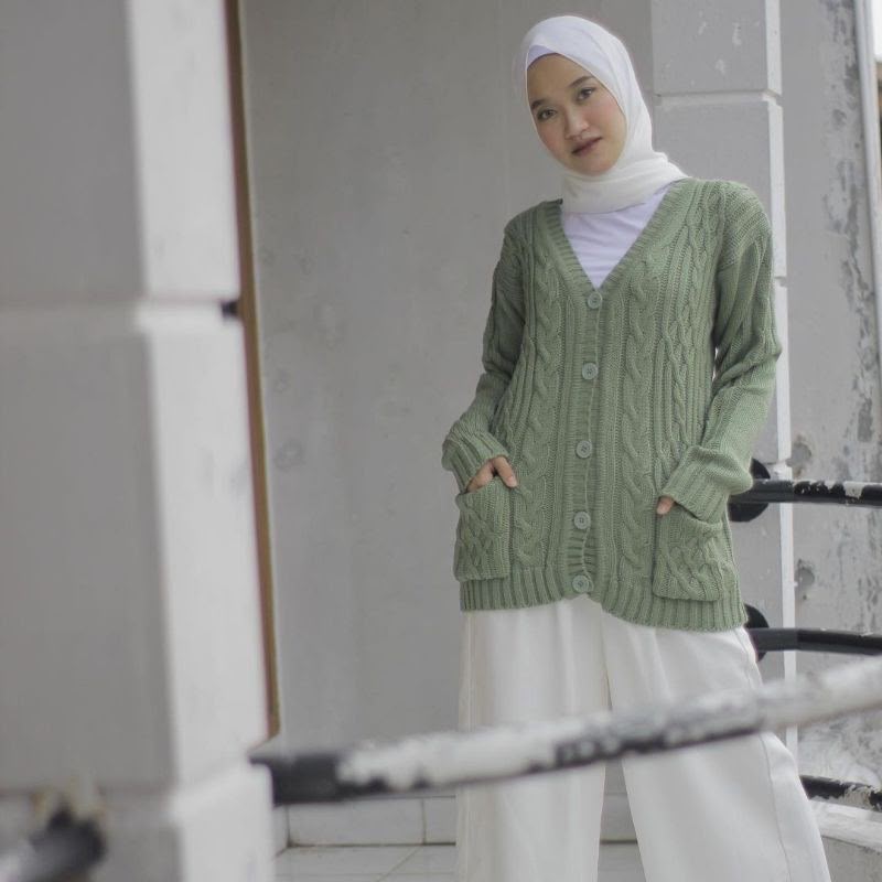 atasan wanita cardian knit rajut kepang loong