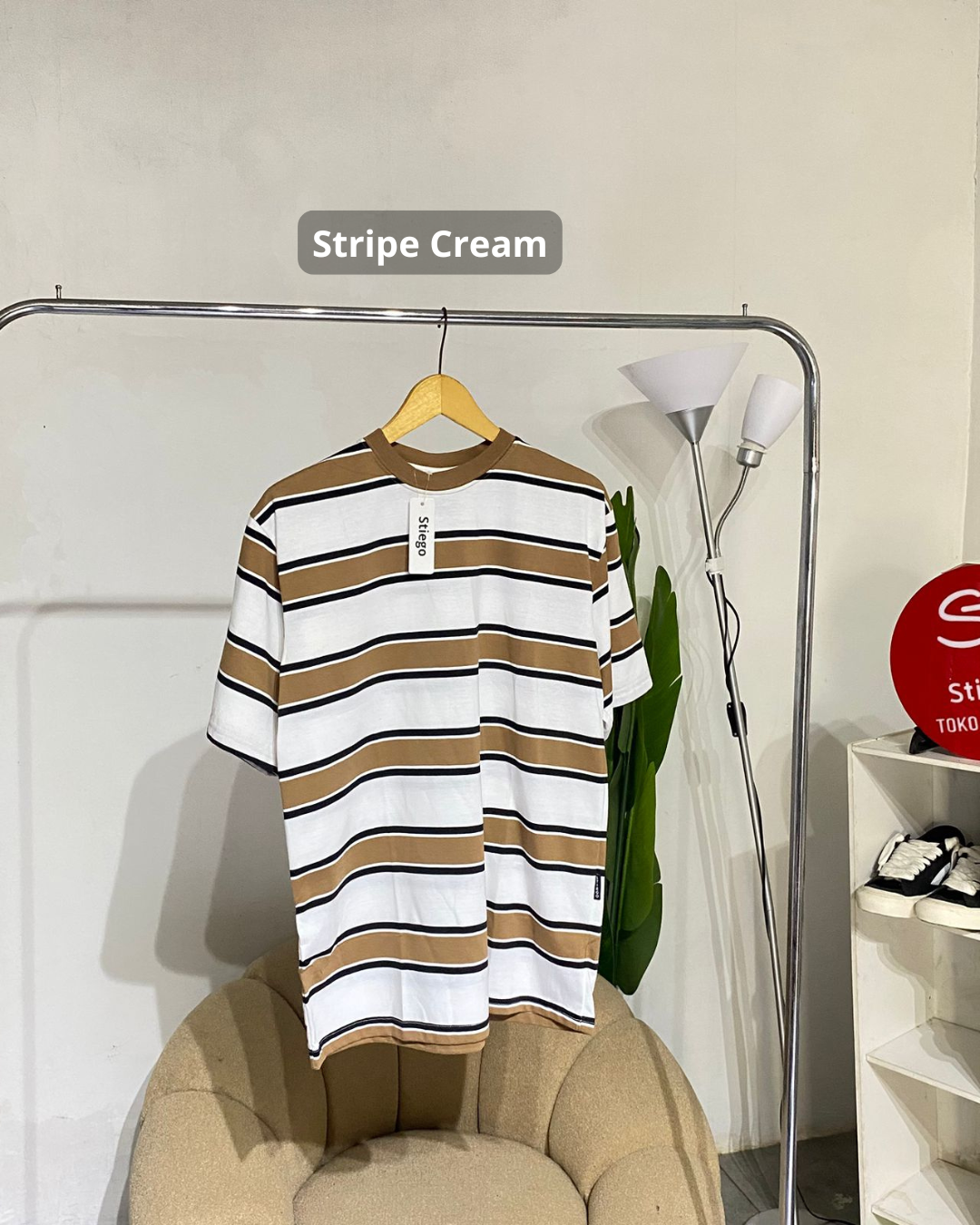 Stiego Kaos Salur Oversize Cotton Combed 24s Kaos Stripe pria