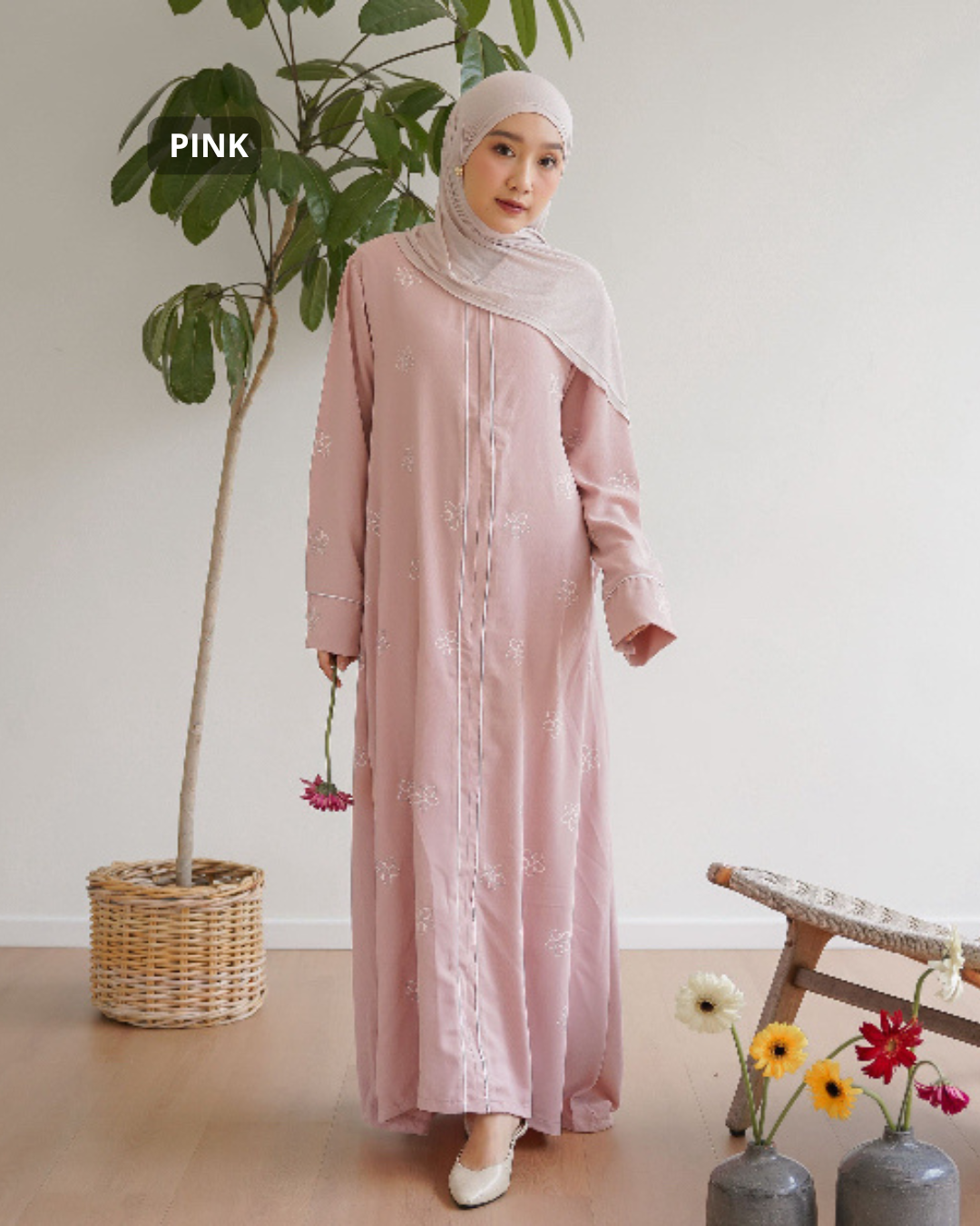 Abaya Floral Bunga Kamboja Abaya Wanita Kekinian