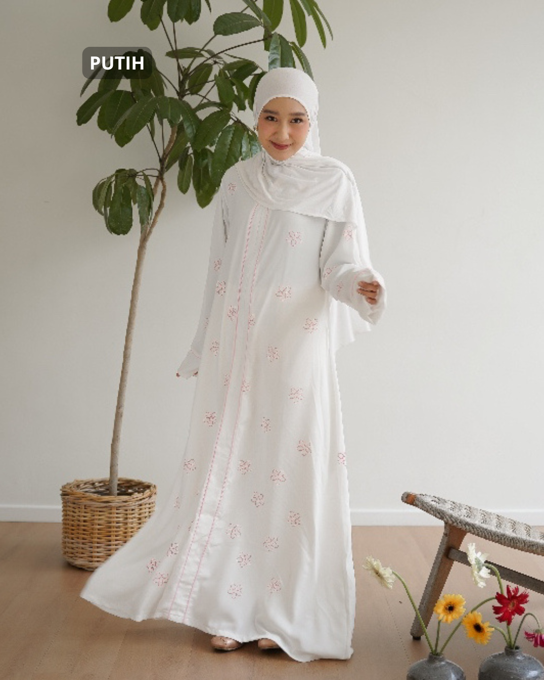 Abaya Floral Bunga Kamboja Abaya Wanita Kekinian