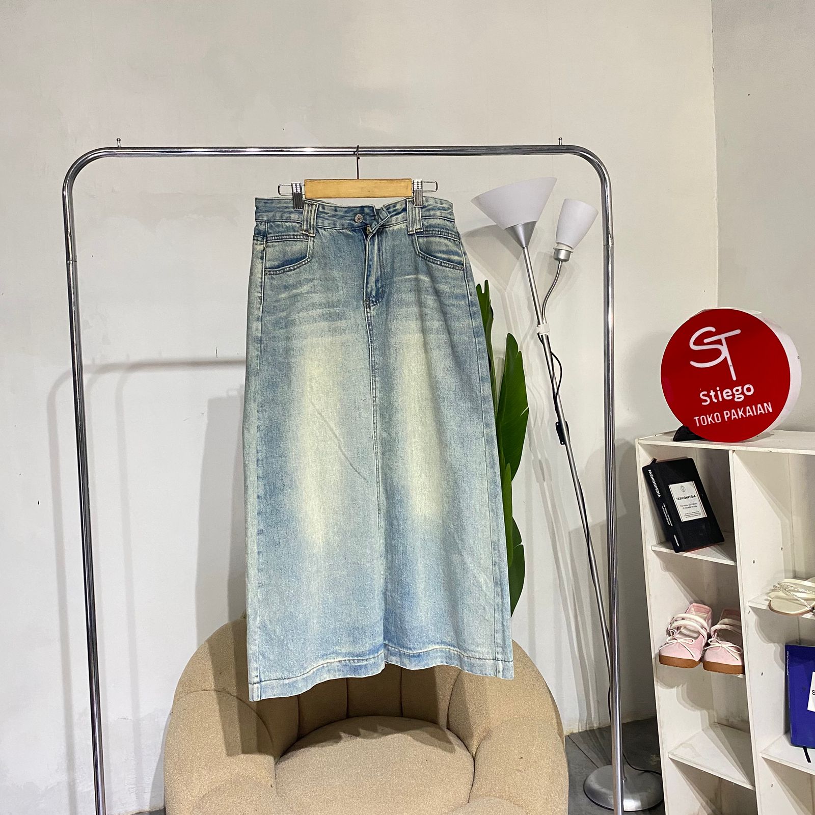 Rok jeans midi wanita vintage 100