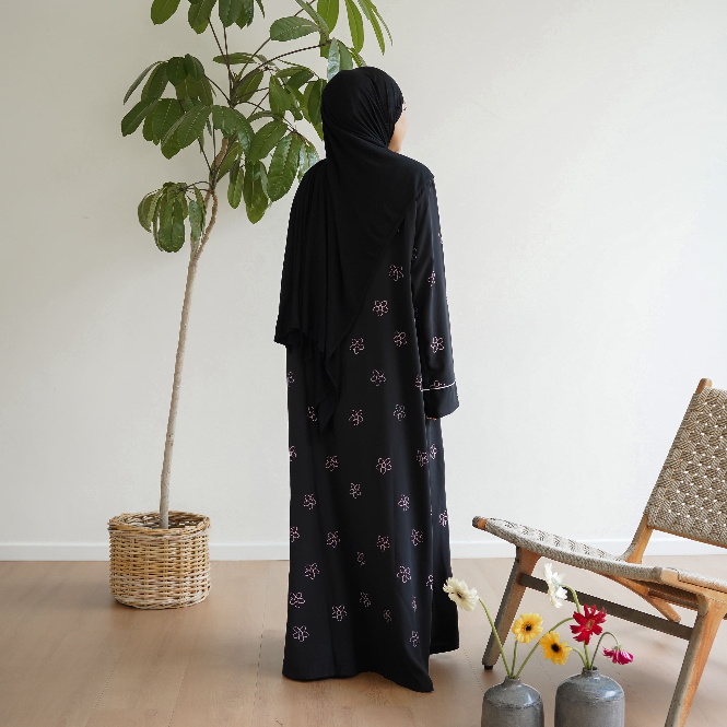 Abaya Floral Bunga Kamboja Abaya Wanita Kekinian