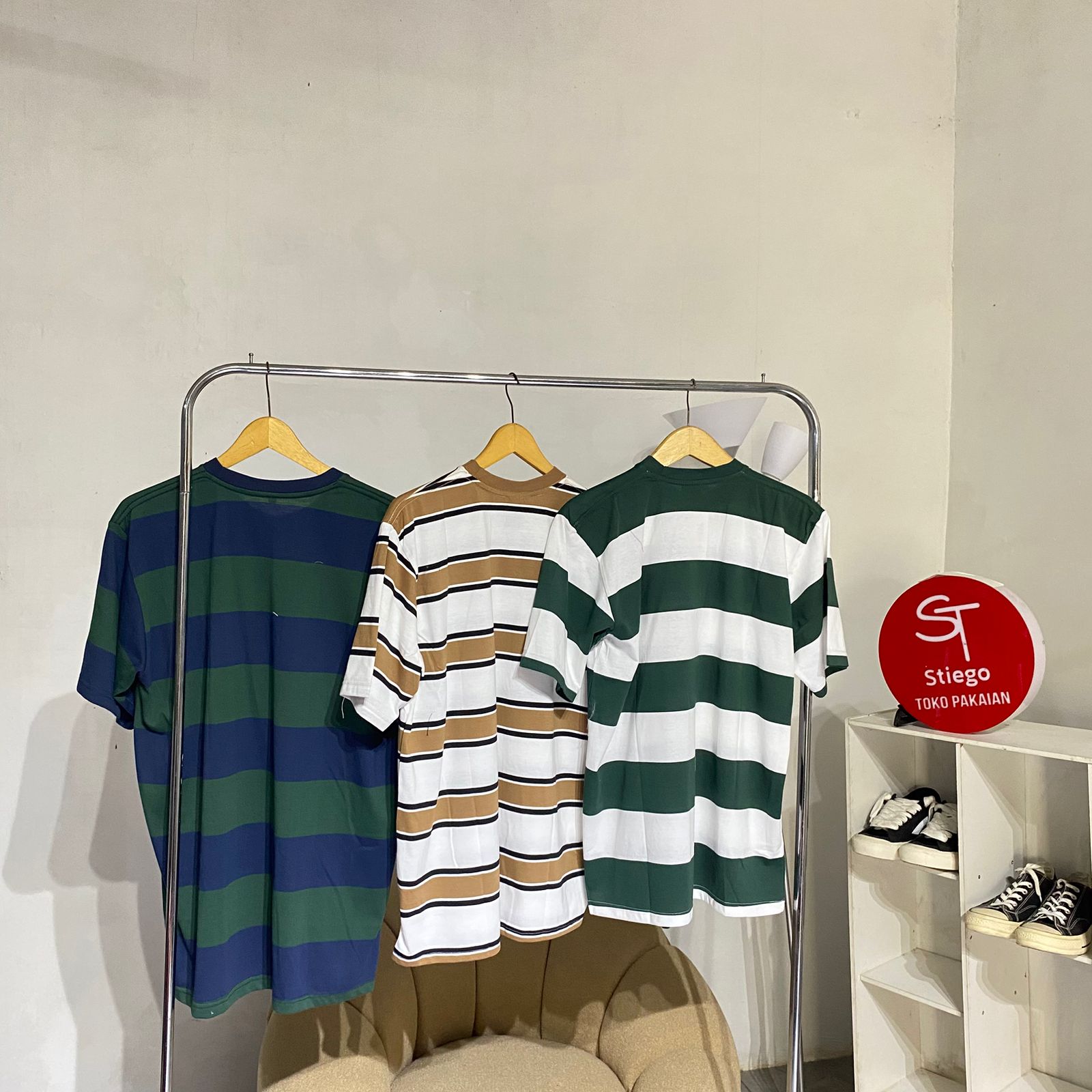Stiego Kaos Salur Oversize Cotton Combed 24s Kaos Stripe pria