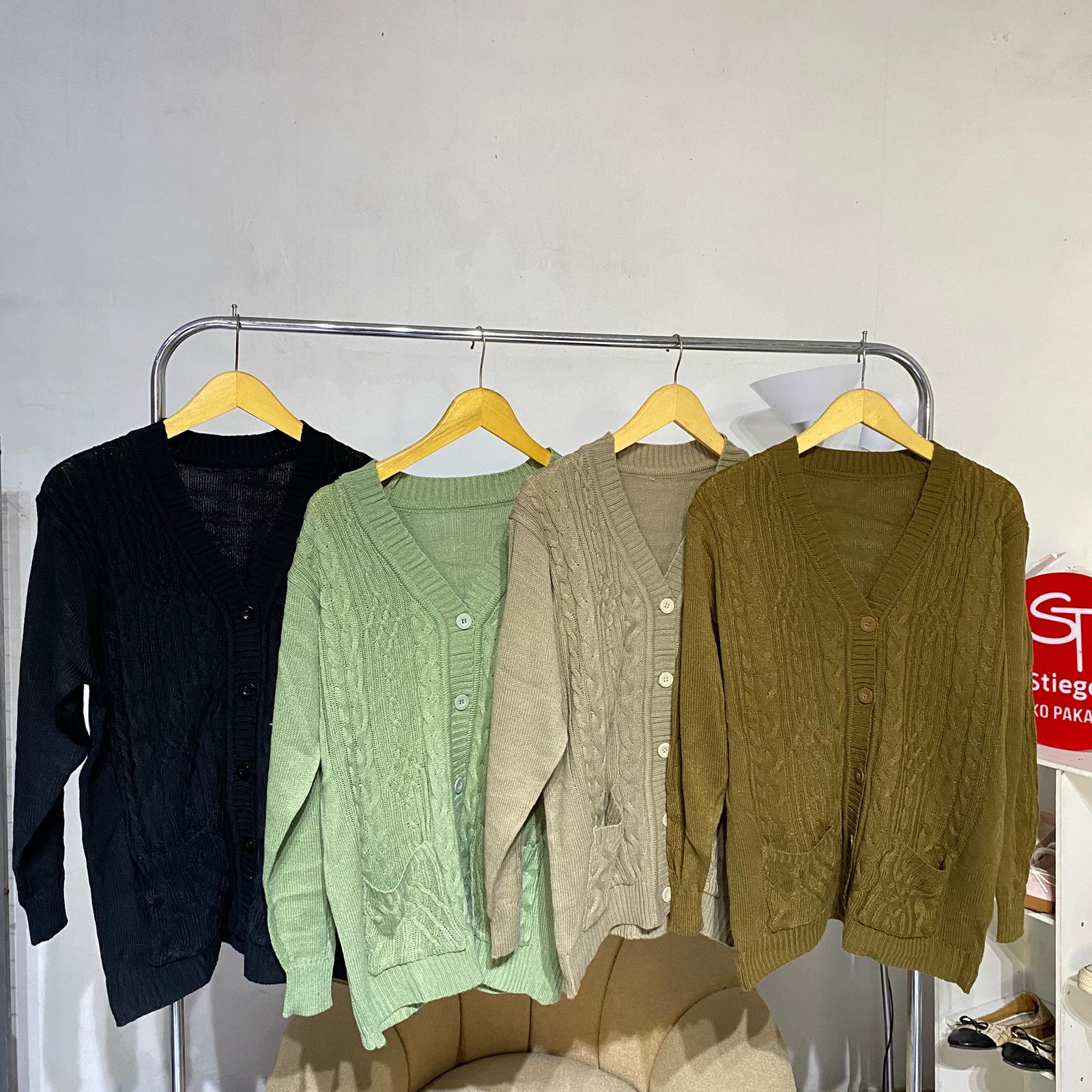 atasan wanita cardian knit rajut kepang loong