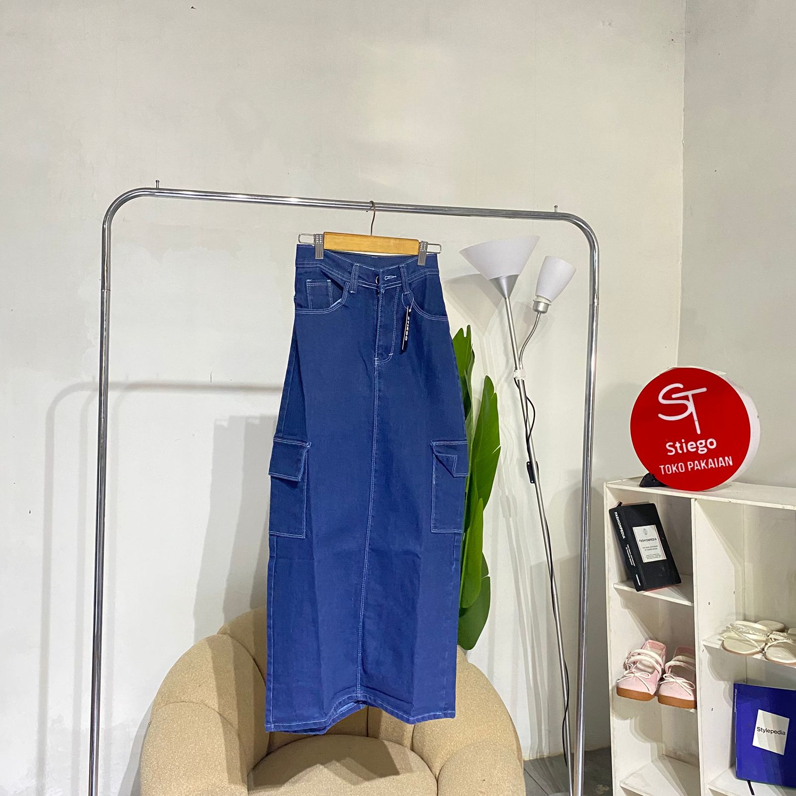 Rok jeans cargo wanita theona