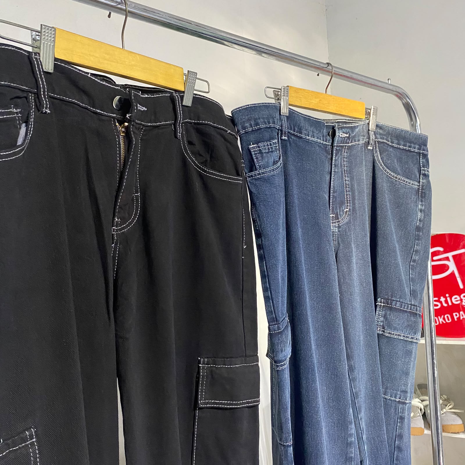 Celana wanita jeans cargo wanita snow blue dark