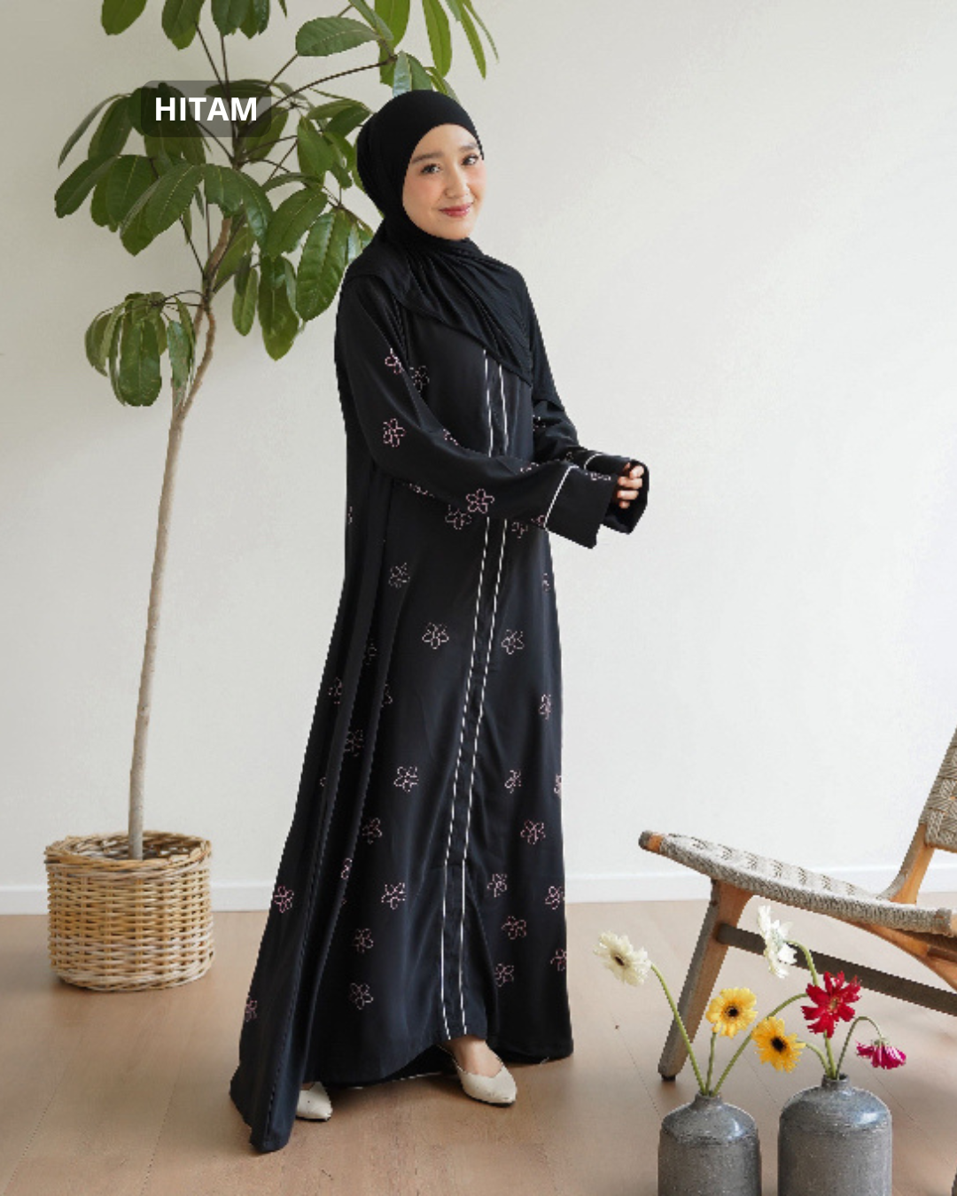 Abaya Floral Bunga Kamboja Abaya Wanita Kekinian
