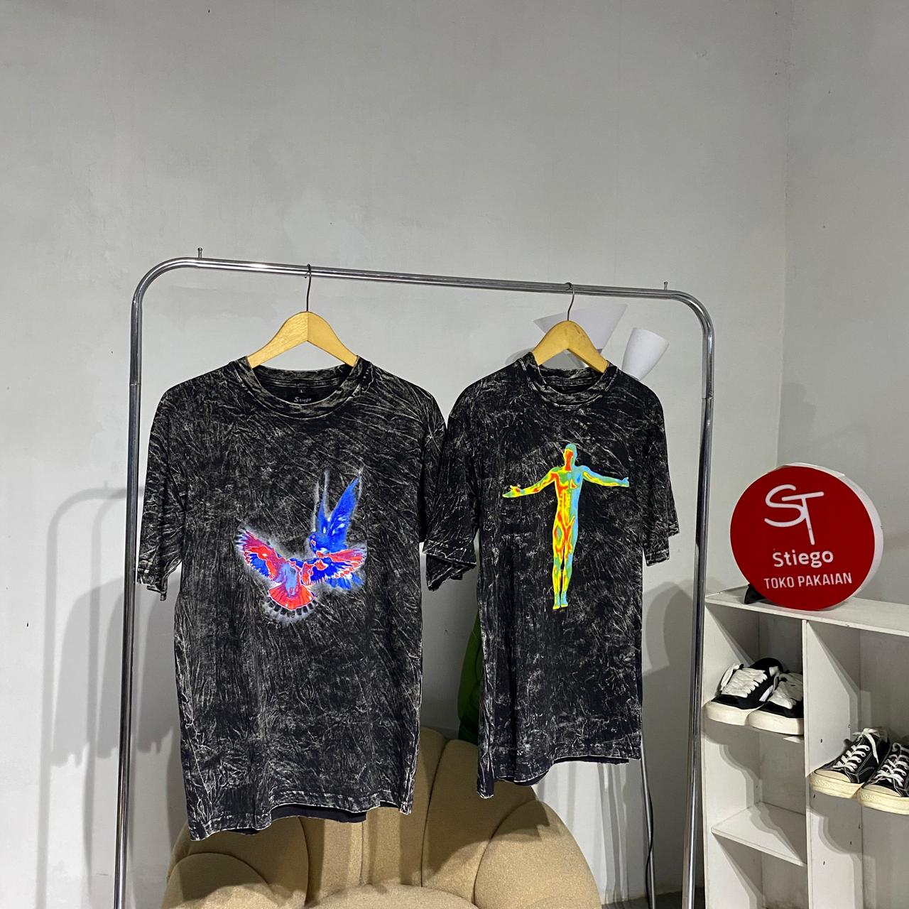 Kaos washed oversize pria lengan pendek