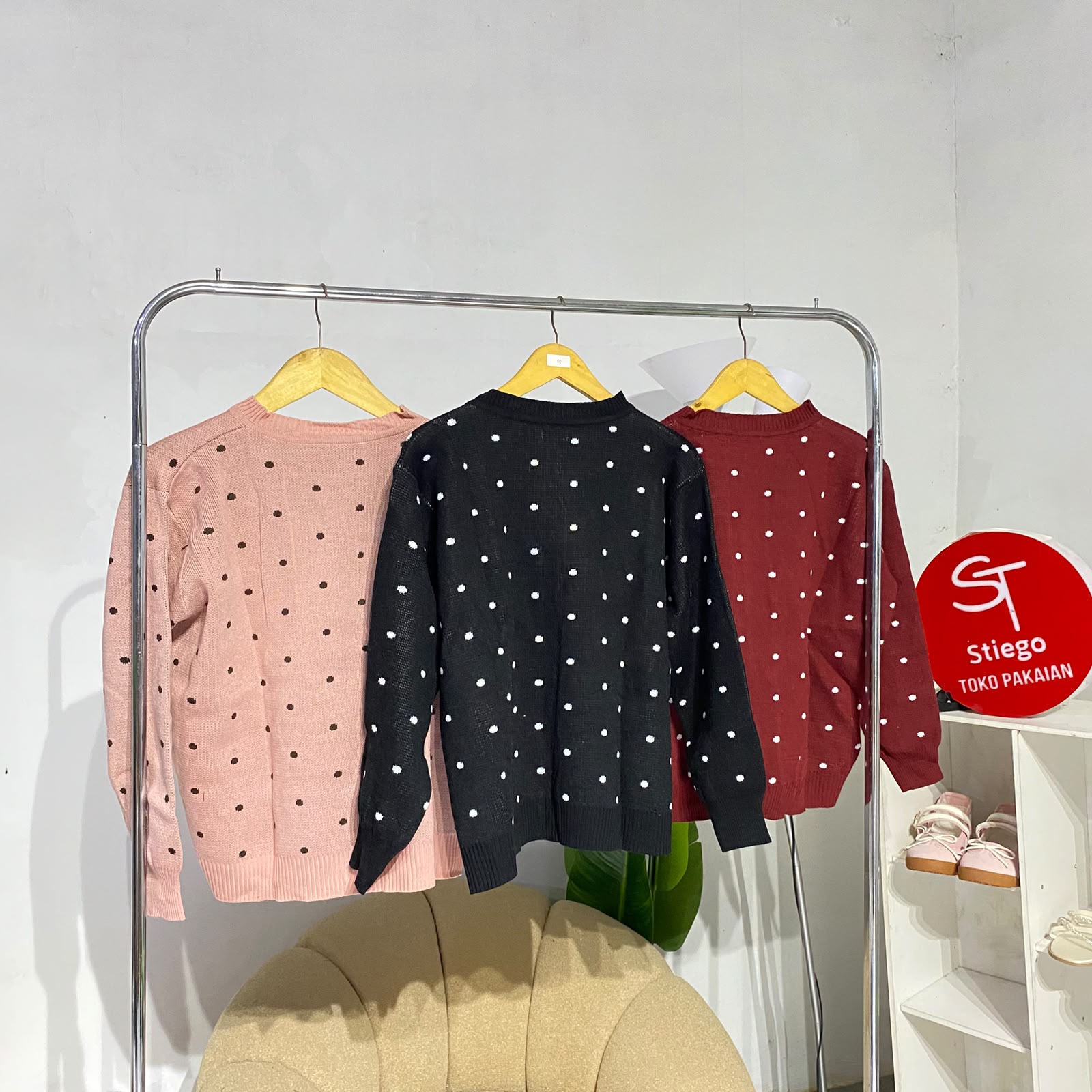 Sweater cardigan knit polkadot  wanita Allsize