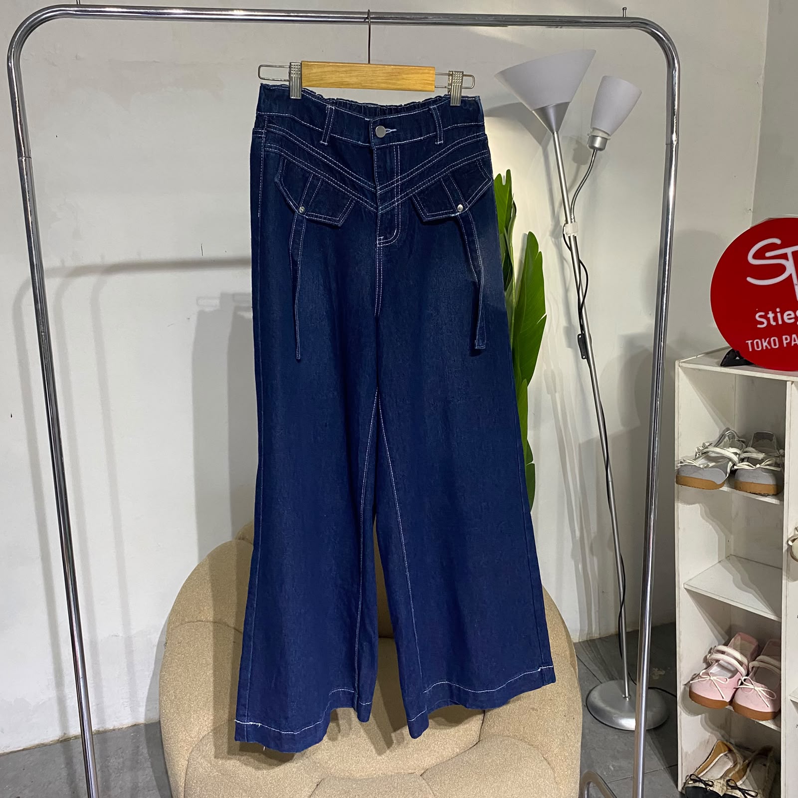 Celana wanita jeans kulot emina  biru
